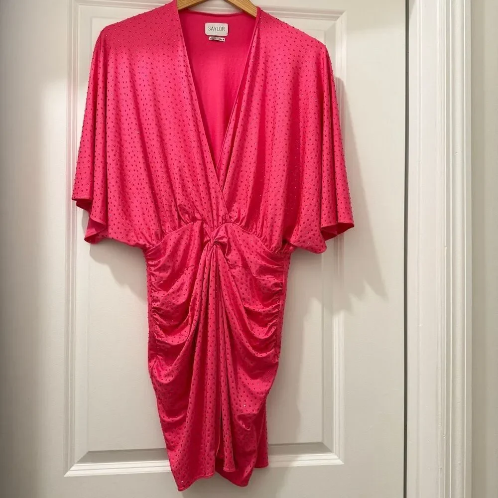 Saylor Rosemarie Rhinestone Mini Dress in Hot Pink Size M